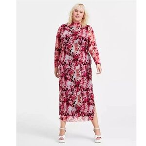 NWT Bar III Dress Pink Print Bodycon Mesh 2X NWT